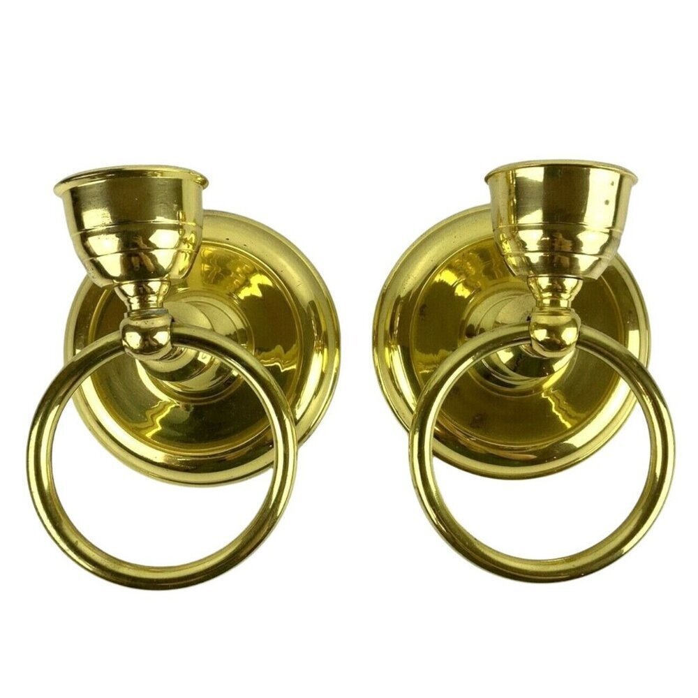 Pair Of Lacquered Brass Wall-Mounted Candle Holders Loop Design Made In India